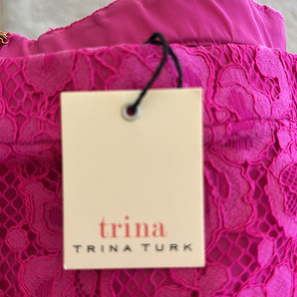Trina Turk Akamai Lanai  pink lace overlay off shoulder dress size 4 NWT - Picture 8 of 13